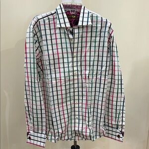 Ted Baker White Shirt with Green and Pink Stripes